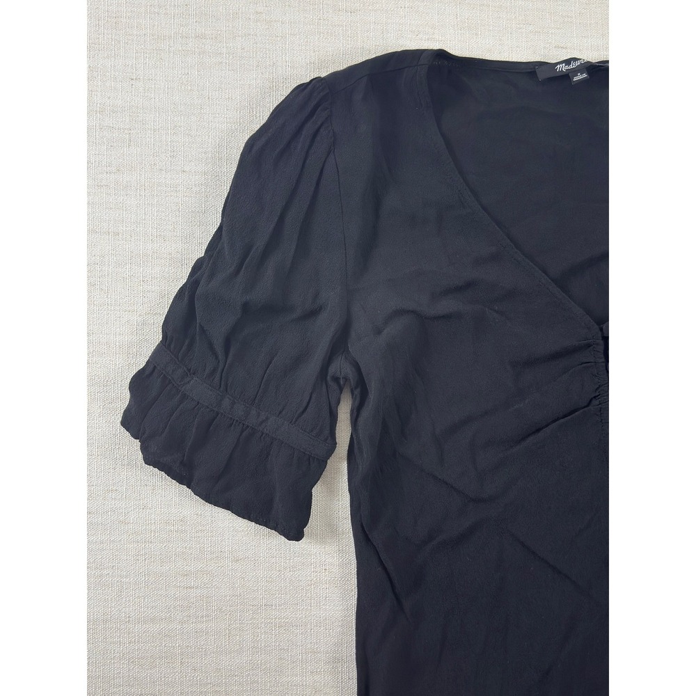 Madewell Blouse Womens 2 Black V Neck Button Front Puff Sleeve Ruffle Top - Picture 5 of 10
